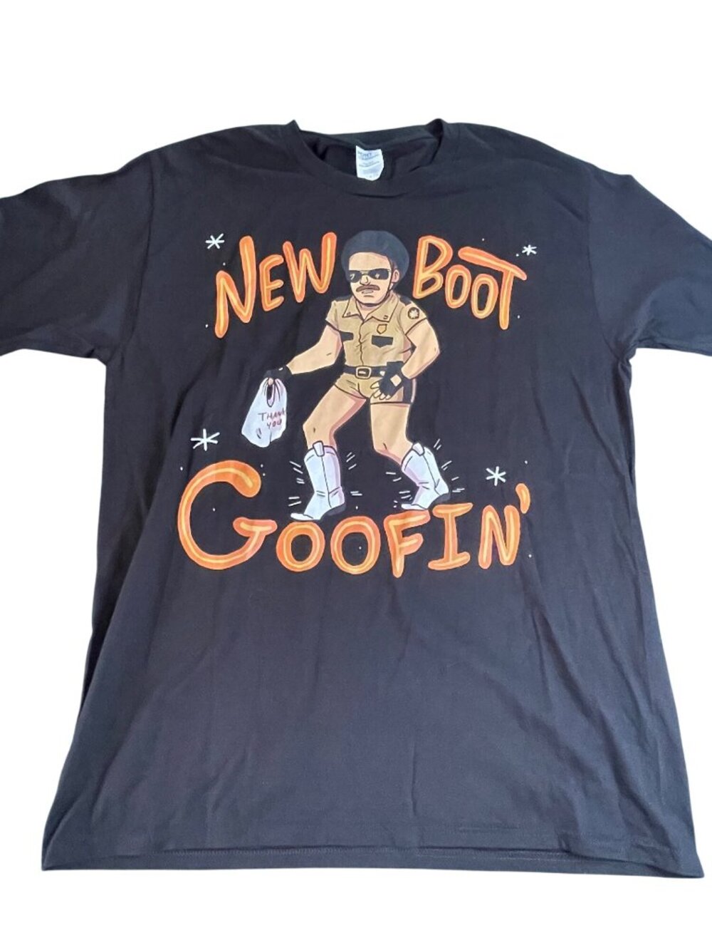 New Boot Goofin Graphic T-Shirt By Port & Company Black Size L Reno 911